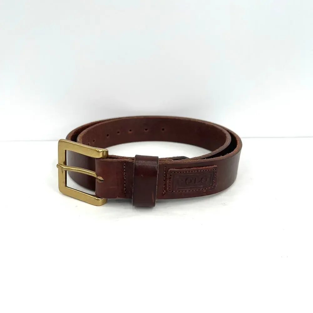 Polo by Ralph Lauren men’s leather golden  square buckle belt
